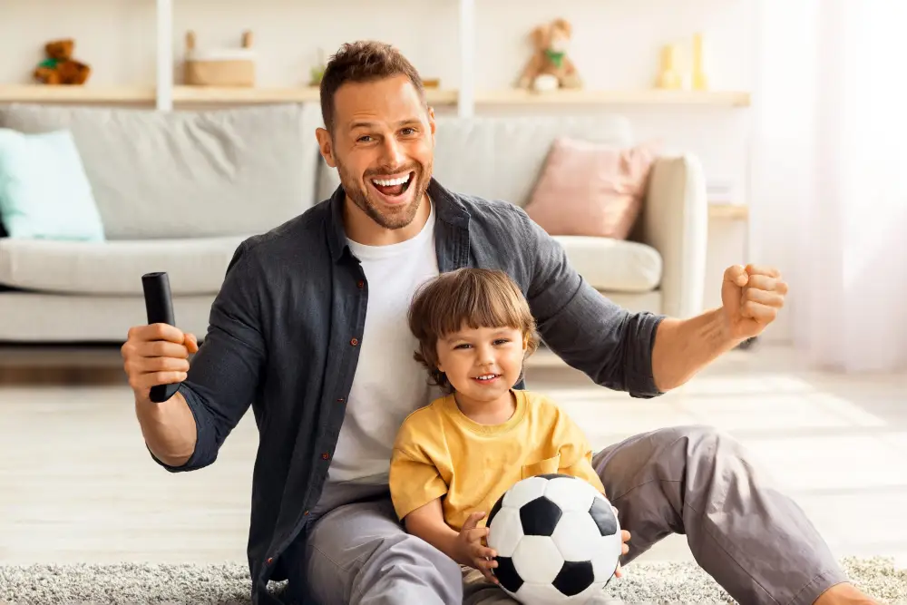 Soccer Fans Family Excited Young Man And His Little Image